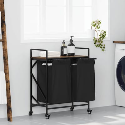 vidaXL - Wasmand - 2 - vakken - met - planken - gerookt - eikenkleurig
