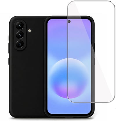 Technow hoesje + Screenprotector geschikt voor Samsung Galaxy A37 – Tempered Glass - Liquid Back Case - Cover - Zwart