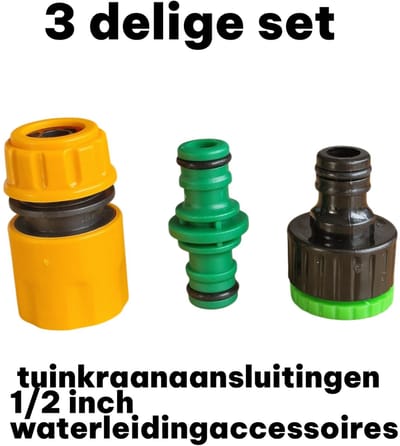 Han-Bar® Tuinslang Koppelingen / Opzetstukken – 3-delige Set (1/2 inch) – Groen/Zwart/Oranje