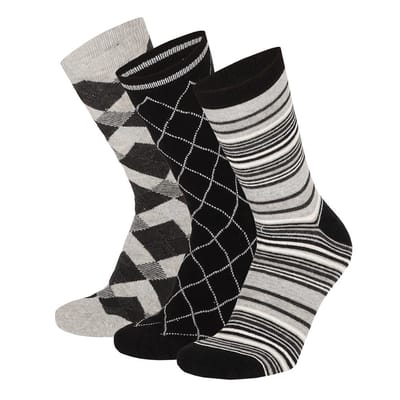 Apollo - Fashion sokken dames met ruit en strepen motief assorti blauw/grijs (2 x 3 paar) 35/42