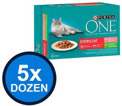 5x Purina One - Sterilcat Adult Zalm, Wortels, Kalkoen & Sperziebonen in Saus (8x85g) - Kattenvoer Natvoer - 680 g