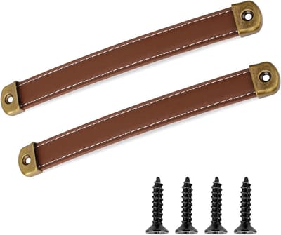 Set van 2 Vintage Leren Ladehandgrepen met Bevestigingsschroeven voor Meubels en Koffers - Bruin