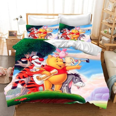 Winnie de Poeh Beddengoedsets Schattige Beer Dekbedovertrek Bedsprei Dekbedovertrek Kussensloop 2-3 Stuks Sets Slaapkamerdecoratie EU Double 200x200cm