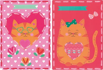 Vervaco - Borduurkaart kit - Poezen met hartje set van 2 - PN-0157039 - Borduren - Borduurpakket - Borduurpakket kind
