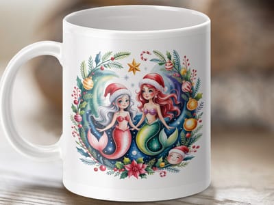 Mok Kerst Zeemeerminnen, Feestelijke Mok, Zeemeermin Kerst, Cadeau ideeën, Kerstversiering, Feestdag Mok, Vakantie Geschenken
