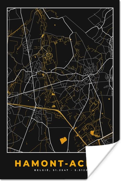 Poster Plattegrond - Hamont-Achel - Goud - Kaart - Stadskaart - 120x180 cm XXL