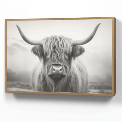 Wandlamp 90x60 cm - Oplaadbaar - Schotse hooglander - Dieren portret - Zwart - Wit - Dier - Wandlampen binnen woonkamer - Slaapkamer lamp - Decoratieve nachtlamp - Vloerlamp draadloos