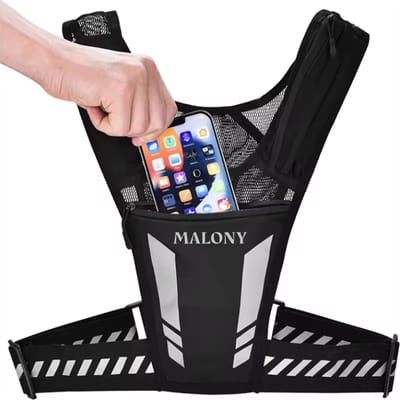 Malony Hardloopvest - Running Vest Reflecterend - Met Bidon Telefoonhouder – Hardloopvest Drinkhouder - Zwart