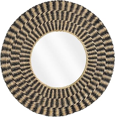 Mica Decorations Ronde wandspiegel bohemian - met ophanghaak - zwart - zeegras - Dia 50cm