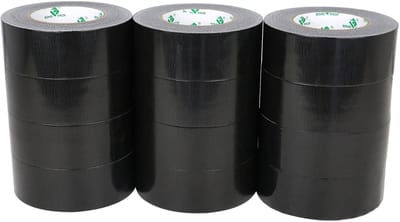Dailygoods - BOMEI PACK 12 rollen zwart pantsertape - 50 mm x 50 meter, sterk klevend - met de hand te scheuren - versterkt weefsel - kleur: zwart - textieltape | -pantserband reparatietape
