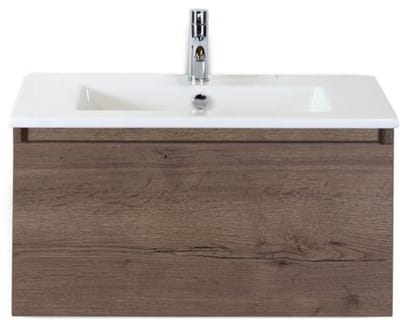Frozen Badmeubelset 80 cm - Greeplijst in Kleur - Tabacco - Keramische Wastafel Wit 1 Kraangat