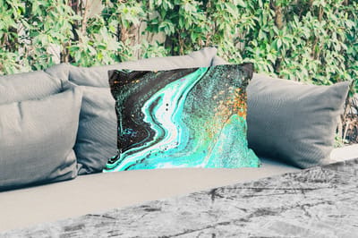 Buitenkussens - Tuin - Marmerlook - Blauw - Goud - Glitter - Luxe - Marmer - 50x30 cm