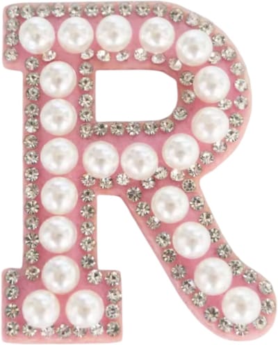 Strass Applicatie Alfabet Letter - 4,5 CM hoog - A t/m Z - Letter R - Roze met witte parels en stenen - Niet strijkbaar