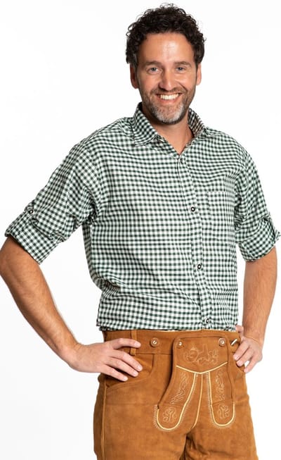 Partychimp Oktoberfest Overhemd Heren Geblokt Oktoberfest heren Carnavalskleding Heren voor bij Lederhosen Man - Polyester - Groen - Maat M
