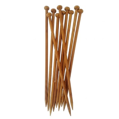 Bruine houten breinaalden set – breinaalden dames en heren – rechte enkele punt breinaalden van bamboe 36 cm – 8 delige set met verschillende maten voor breien