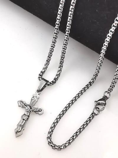 Kruis met Jezus - Religieus Christus Kruis Hanger met ketting RVS 60 cm - Prachtig - Cadeau.