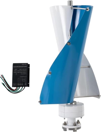 Verticale windturbine - Windgenerator generator - Energievoorziening thuis - Stille werking dubbel lager - 40x71 cm - Wit blauw
