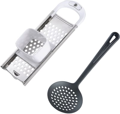 Westmark spaetzle-set, 2 stuks, 1 spaetzle-schaaf met deegschuif, Knöpfle + 1 schuimspaan, Gentle, roestvrij staal/ABS/PA, wit/zilver/zwart, 611222E6