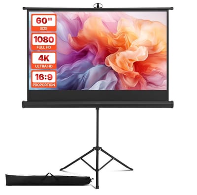 Projectiescherm - Op Statief - Formaat 152 cm - Beeldverhouding 16:9 - Ultra HD 4K-compatibel - Kijkhoek 160° - Voor Binnen & Buiten - Draagbaar Met Draagtas