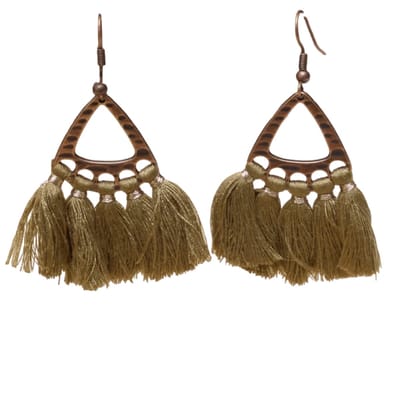 Aramat Jewels | Oorbellen | Boho Oorhangers Kwastjes Olijf groen 55x30mm | | | |30mm | Staal | Volwassenen | Verkleurd niet