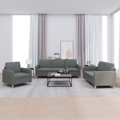 vidaXL - 3-delige - Loungeset - met - kussens - stof - donkergrijs