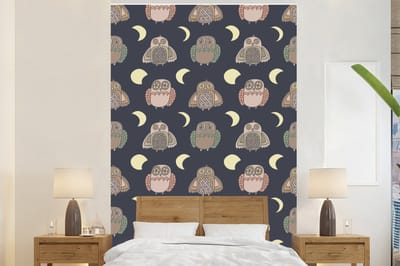 Behang - Fotobehang Uil - Patronen - Maan - Breedte 180 cm x hoogte 280 cm