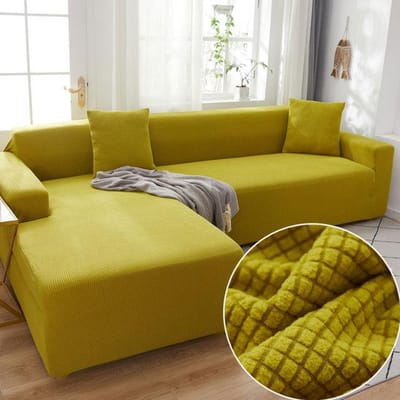 Pluche stoffen elastische bankhoes effen L-vormige bank 2 hoezen nodig voor woonkamer stretch hoes bank 1-seater 90-140cm