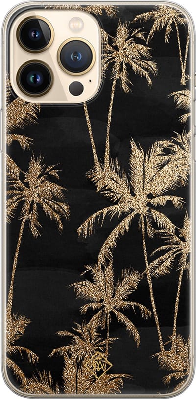 Casimoda® hoesje - Geschikt voor iPhone 13 Pro Max - Palmbomen - Siliconen/TPU telefoonhoesje - Backcover - Planten - Zwart