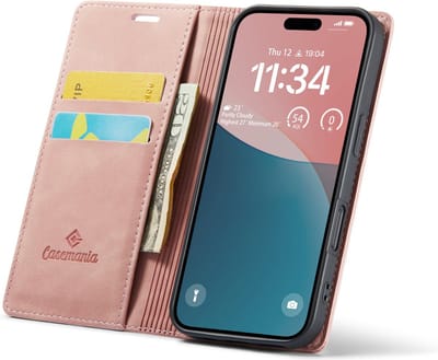 CaseMania Bookcase hoesje geschikt voor iPhone 16 - Effen Roze - Kunstleer