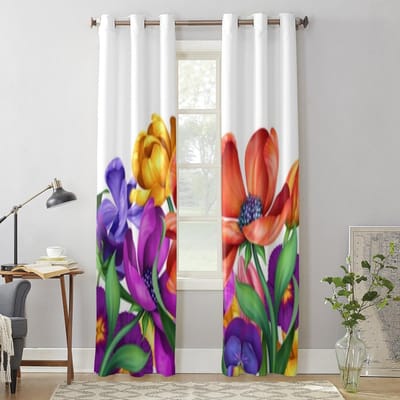 Abstracte Kleurrijke Bloemen Raamgordijn Voor Kinderkamer Huis Jaloezieën Gordijnen Voor Woonkamer Slaapkamer Raam Draperieën 135W x 60H(cm) x1 white