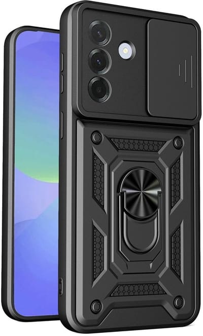 Coverup Hoesje - Geschikt voor Samsung Galaxy A37 Hoesje - Coverup Armor Ring Kickstand Back Cover met Camera Shield - Zwart
