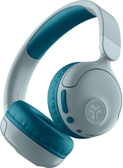 JLab JBuddies Draadloze Kinderkoptelefoon - Hoofdtelefoon Kinderen Draadloos & Bedraad (2-in-1) - 85 dB Veilig Volumebegrenzer - 50+ uur - Met Microfoon - Bluetooth - Vanaf 2 jaar – Koptelefoon Kinderen - Blauw