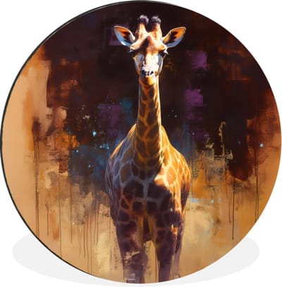 WallCircle - Wandcirkel - Muurcirkel - Giraf - Bruin - Abstract - Geschilderd - Aluminium - Dibond - 30x30 cm - Binnen en Buiten