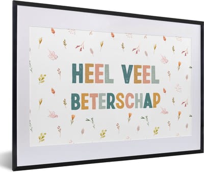 Fotolijst incl. Poster - Sterkte - Quotes - Bloemen - Pastel - 60x40 cm - Posterlijst