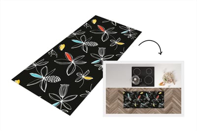 Keukenloper - Loper keuken - Bloemen - Line Art - Patronen - 120x50 cm - Keukenloper vinyl