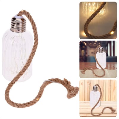 Cheqo® Glazen Lamp Met 20 LED - Kerstverlichting - Warm Wit - Jute Touw - 17.5 cm Hoog - Industriële Verlichting