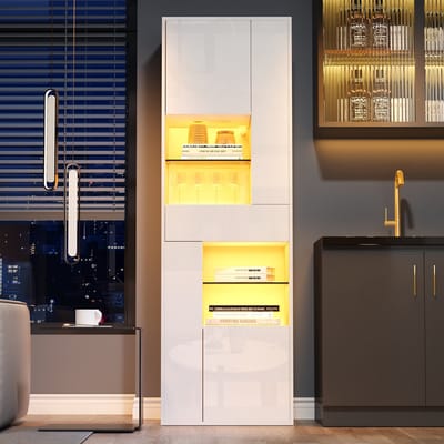Pugsdrly Verkoopvitrine 55*38*170 cm, hoge kast met 1 lade en 4 kasten, glazen vitrine Glazen kasten met ledverlichting, vitrines met glanzend design, salonkasten, vitrines, displaykasten, wit