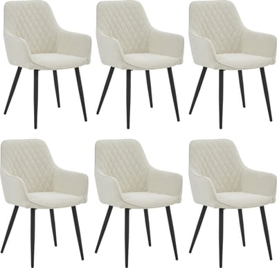 Colenis® - Beverly Eetkamerstoel - Set Van 6 - Wit - Bouclé