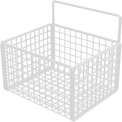 Opbergmand Wandmontage - Hangmand Metaaldraad - Keuken Organiseren - Installatie Zonder Boren - 17x13x12 cm - Wit