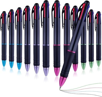 SnelShoppen - 12 Stuks Kleurige 4-in-1 Balpen, 0.7mm Fijne Punt, Multifunctionele Kleurpotlood voor School, Kantoor, Kinderen, Studenten, Verpleegkund