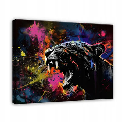 WALLARENA - Canvas schilderij - 100x70 cm - abstracte panter afbeelding voor slaapkamer en woonkamer
