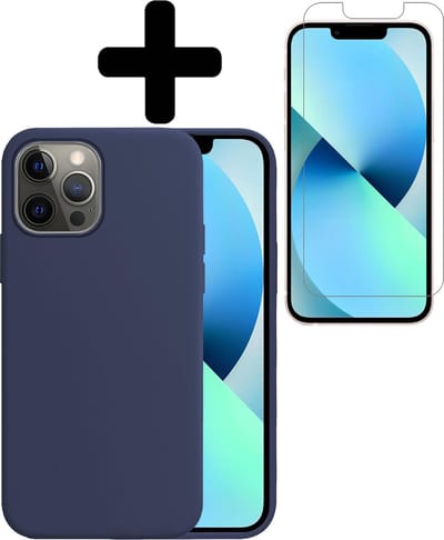 Hoesje - Met Screenprotector - Geschikt voor Apple iPhone 13 Pro - Sterk & Shockproof - Telefoon Hoes - Back Cover - Siliconen Case - Telefoonhoes - Donkerblauw