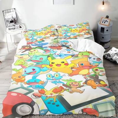 Pokémon Anime Dekbedovertrek Set Comforte Beddengoed Sets met Cartoon Print Twin Maat Kerstcadeaus 3-delig 220*240cm 3pcs