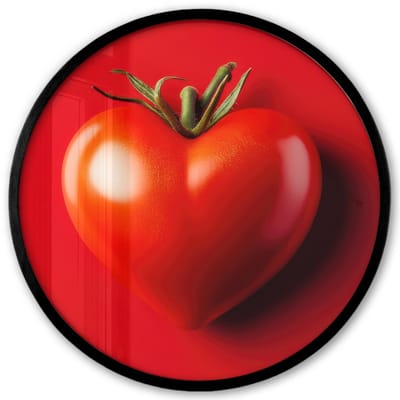 Poster in lijst Rond - Fotolijst 40x40 cm - Posters - Tomaat - Rood - Hart - Ronde posterlijst zwart - Decoratie - Wanddecoratie woonkamer - Muurdecoratie slaapkamer