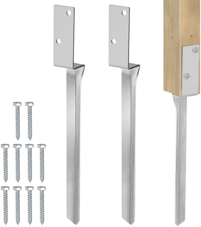 Dailygoods- Grondankers - Set van 2 - Thermisch verzinkt staal - Bodemhuls 4 x 50 cm - L-vorm - Geschikt voor houten palen - Weerbestendig - Paalankers