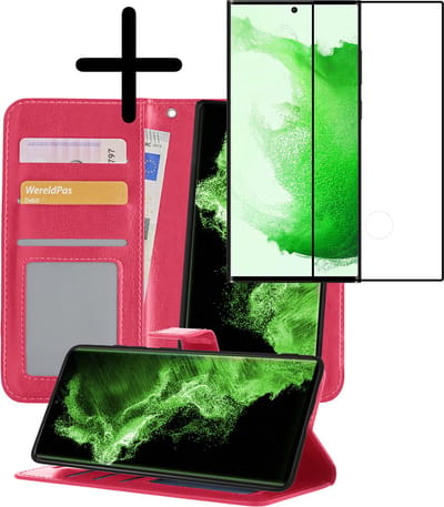 Hoesje 2 in 1 - Geschikt voor Samsung Galaxy S22 Ultra - Met Screenprotector - En Uitneembare Hard Cover - Bookcase - Wallet Case - Met Pasjeshouder - Book Case - Uitneembaar - Pashouder - Kunstleer - Donkerroze