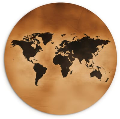 WallCircle® Wandcirkel 90x90 cm - Muurcirkel Wereldkaart - Bruin - Kaart - Muurdecoratie woonkamer - Wanddecoratie slaapkamer - Kamer decoratie accessoires - Ronde schilderijen