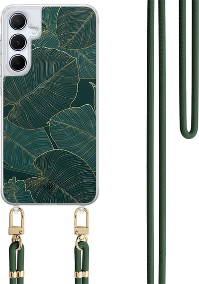 Casimoda® hoesje met koord - Geschikt voor Samsung A15 - Monstera Leaves - Afneembaar koord - TPU/polycarbonaat - Groen