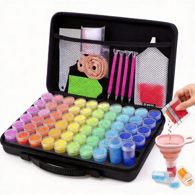 BOTC Diamond Painting Opbergdoos - 60 Potjes - 90 Delig Sorteerdoos set Incl. Toolkit - Zwart