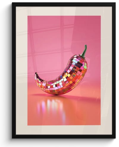Fotolijst inclusief poster - Posterlijst 50x70 cm - Posters - Disco - Peper - Roze - Foto in lijst - Keuken decoratie muur - Wanddecoratie accessoires - Muurdecoratie - Schilderijen